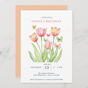 Invitation Peachy Watercolor Tulips Floral