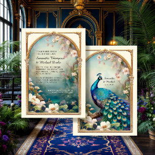 Invitation Peacock Art Déco Plumes Mariage floral élégant