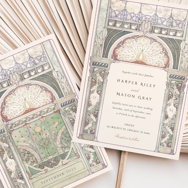 Invitation Peacock Art Nouveau Mariage (Créateur téléchargé)