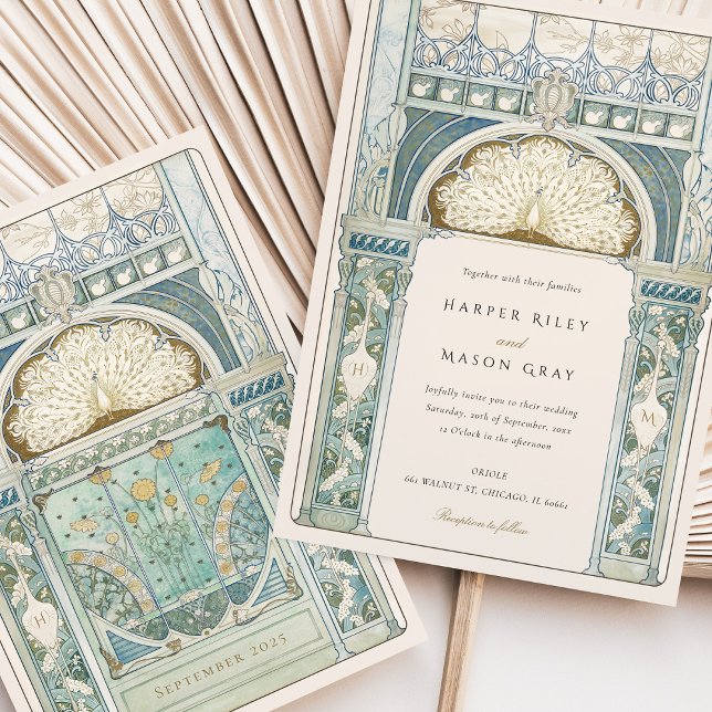 Invitation Peacock Art Nouveau Mariage (Créateur téléchargé)