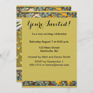 Invitation Peacock Art Nouveau Style rond design complexe
