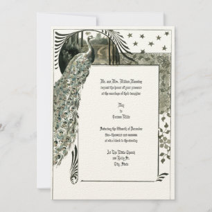 Invitation Peacock Art Nouveau vintage