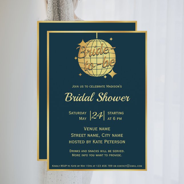 Invitation Peacock bleu or disco balle nuptiale douche (Créateur téléchargé)