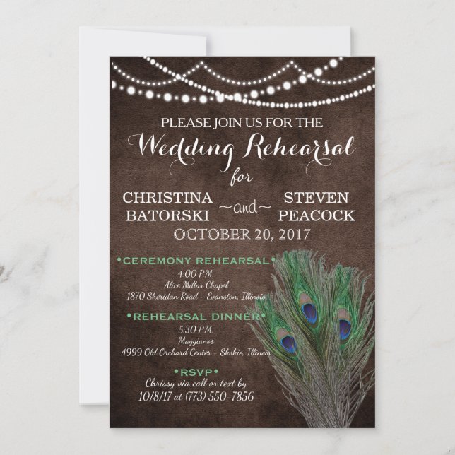 Invitation Peacock Boho Pays Bois Russe Mariage (Devant)