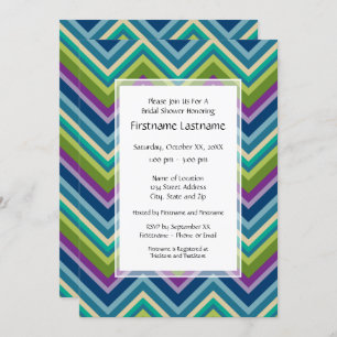 Invitation Peacock Colours Chevron Motif Fête des mariées