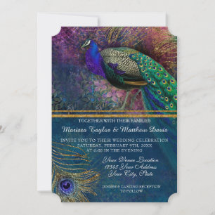 Invitation Peacock Feather Elegant Gold Winter Wedding Invit