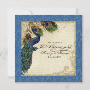 Invitation Peacock & Feather Mariage formel Inviter Royal Blu
