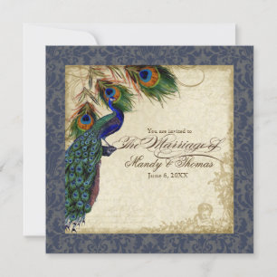 Invitation Peacock & Feather Mariage formel Inviter Royal Blu