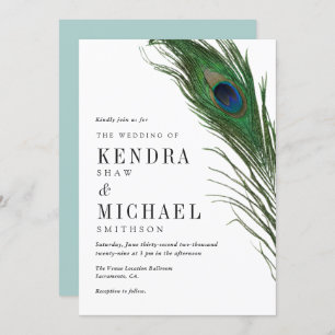 Invitation Peacock Feather Poise Green Retour Mariage Inviter