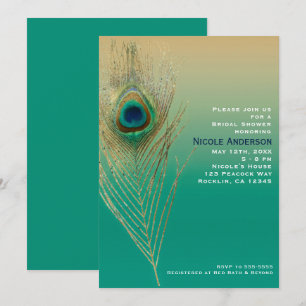 Invitation Peacock Feather Sand et Turquoise Boho Glam Invita