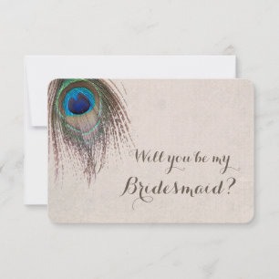 Invitation Peacock Feather Will You Be My Bridesmaid