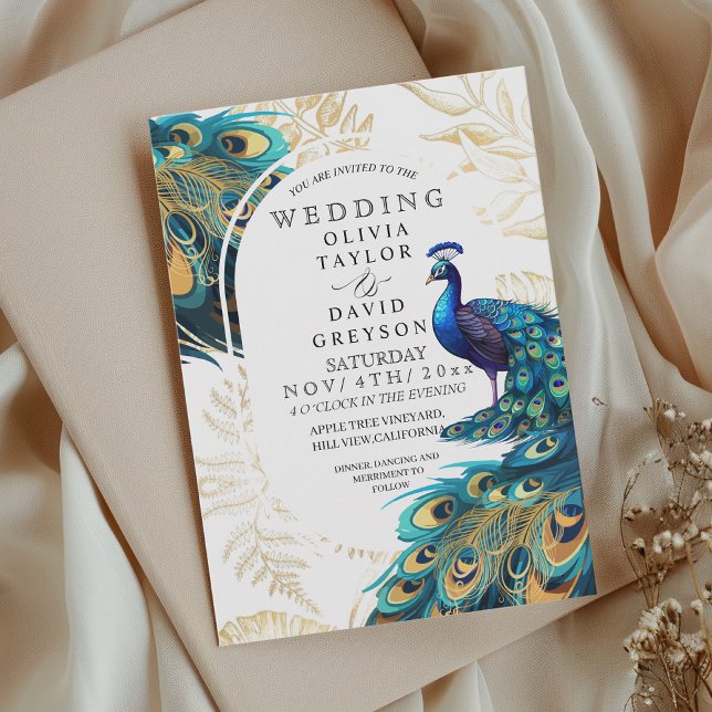 Invitation Peacock Feathers Flora Mariage (Créateur téléchargé)