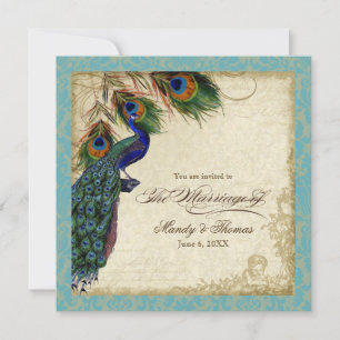 Invitation Peacock & Feathers Mariage formel Inviter Aqua Blu