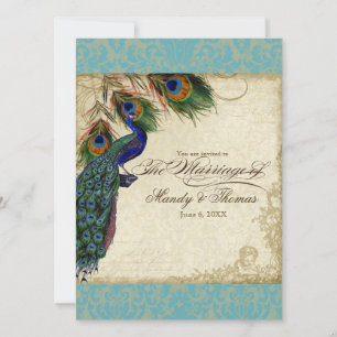 Invitation Peacock & Feathers Mariage formel Inviter Aqua Blu