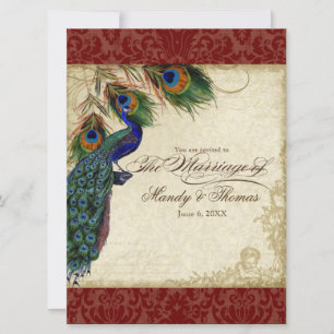 Invitation Peacock & Feathers Mariage formel Inviter Rouge