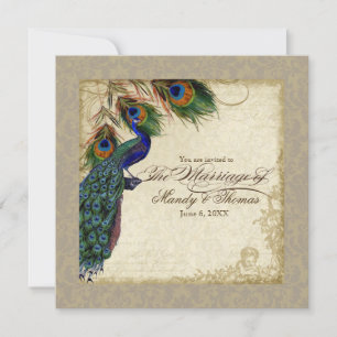 Invitation Peacock & Feathers Mariage formel Inviter Taupe Ta