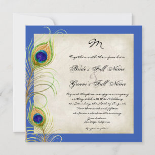 Invitation Peacock Feathers Royal Blue Wedding Invite