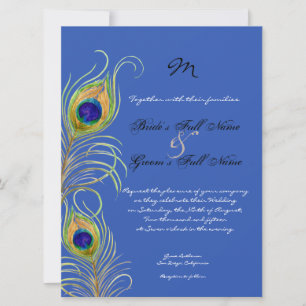 Invitation Peacock Feathers Royal Cobalt Blue Wedding Invite