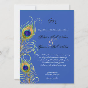 Invitation Peacock Feathers Royal Cobalt Blue Wedding Invite