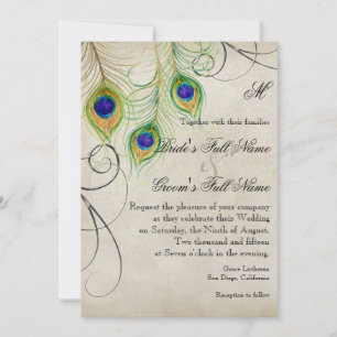 Invitation Peacock Feathers Silver Mariage damassé papeterie