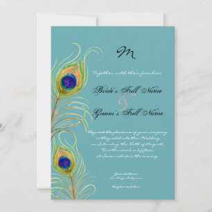 Invitation Peacock Feathers Turquoise Bleu Élégant Mariage In