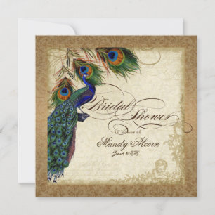 Invitation Peacock & Feathers Vintage Gold Damask Scrollwork