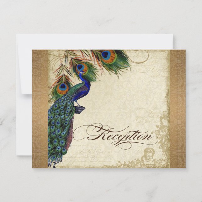 Invitation Peacock & Feathers Vintage Gold Look Damask Swirl (Devant)