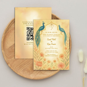 Invitation Peacock Floral Indien Hindu Mariage QR Code