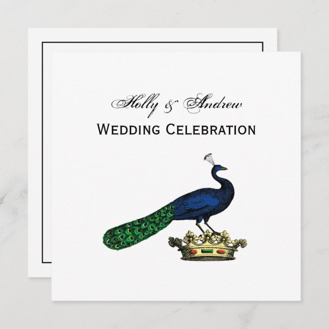 Invitation Peacock héraldique Vintage stylisé sur Couronne C (Devant / Derrière)