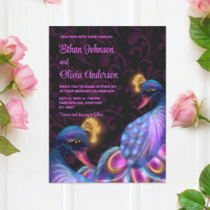 Invitation Peacock Jewel Tones Mariage Floral Moody violet