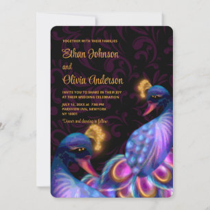 Invitation Peacock Jewel Tones Mariage Floral Moody violet
