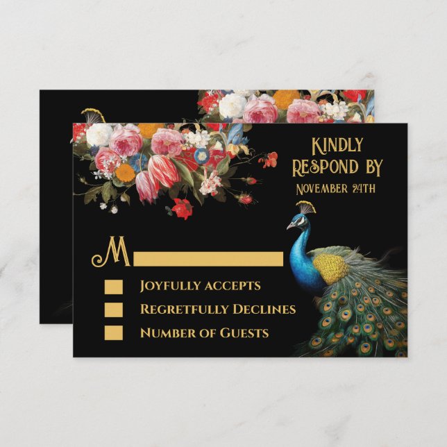 Invitation Peacock Moody Floral Indian Wedding RSVP (Devant / Derrière)