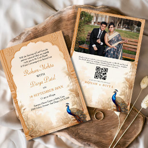 Invitation Peacock Palm Garden Mariage photo indien