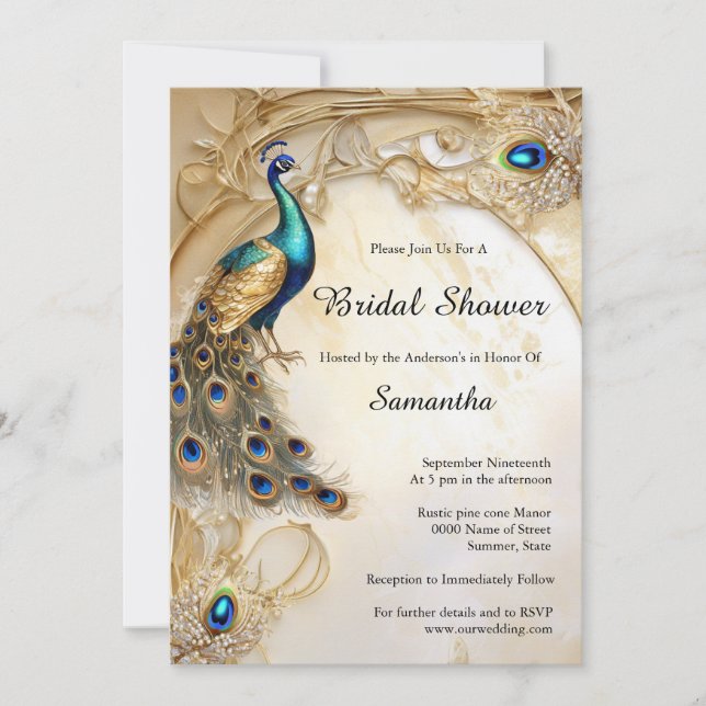 Invitation Peacock plumes iridiscent vintage Art nouveau (Devant)