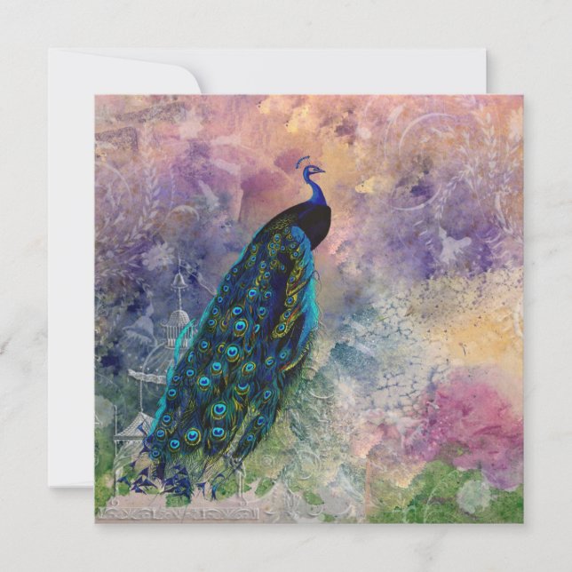 Invitation Peacock romantique de Gazebo et aquarelle (Devant)