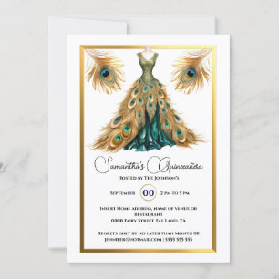 Invitation Peacock thème Quinceañera boule gobe or vert