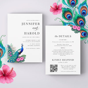 Invitation Peacock & Tropical Rose Floral tout en un Mariage