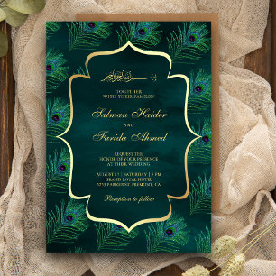 Invitation Peacock Turquoise foncé plumes Mariage musulman