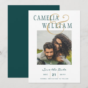 Invitation Peacock Turquoise Green Gold PHOTO Enregistrer la
