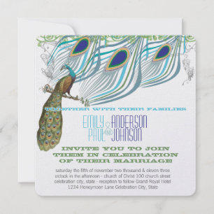 Invitation Peacock Vintage 3 plumes avec Peacock