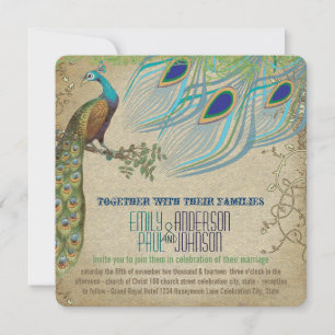 Invitation Peacock Vintage 3 plumes Vieux papier