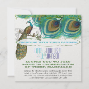 Invitation Peacock Vintage 4 Plumes avec Peacock