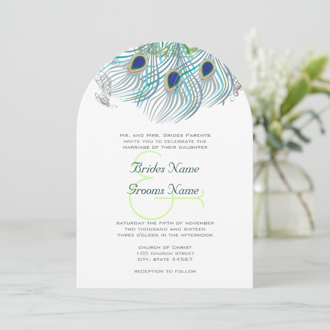 Invitation Peacock Vintage Feathers (Debout devant)