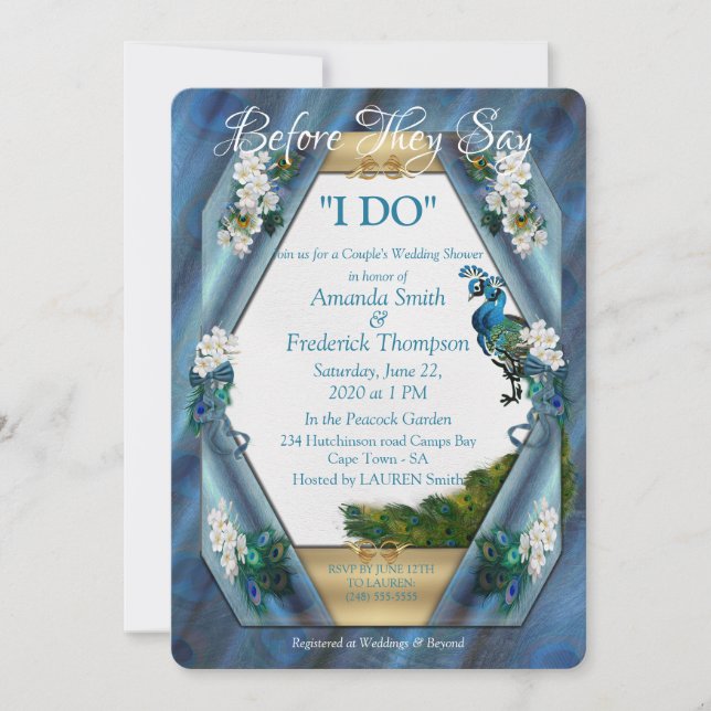 Invitation Peacocks & Emerald Green Metallic Soie W-Douche (Devant)