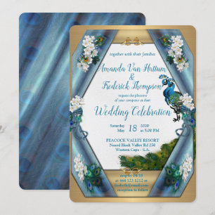 Invitation Peacocks & Emerald Green Soie métallique