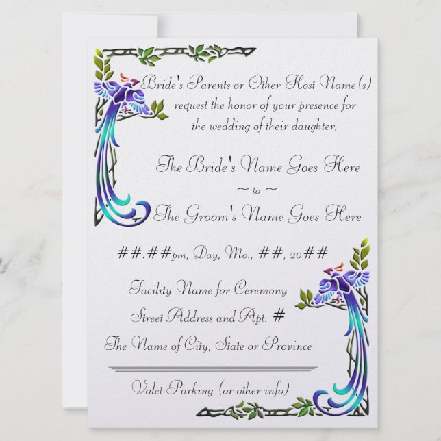 Invitation Peacocks (Faire-part de mariage métallique) (Devant)