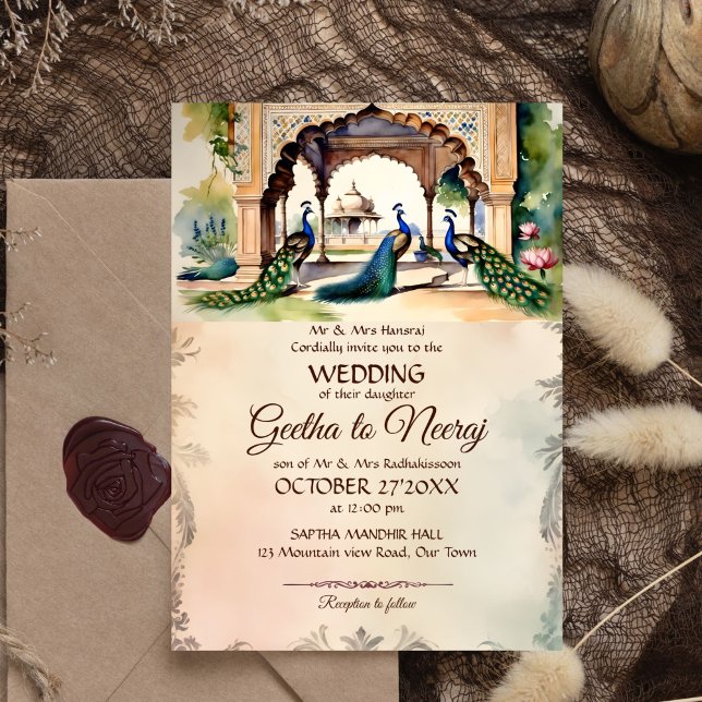Invitation Peacocks Jardin royal vintage mariage indien (Peacocks vintage royal garden Indian wedding editable template Invitation digital download )