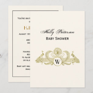 Invitation Peacocks vintages Monogram Faux Gold Ivory BG