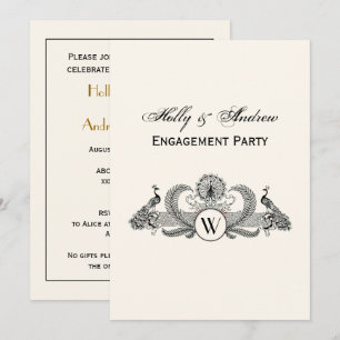 Invitation Peacocks vintages Monogram Ivory BG