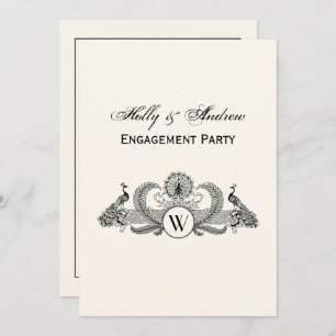Invitation Peacocks vintages Monogram Ivory BG
